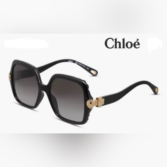 CHLOE - VERA BLACK SCALLOPED SQUARE FRAME SUNGLASSES - NEW - Picture 1 of 15